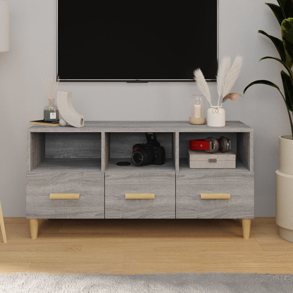 Meuble TV Sonoma Gris 80x35x54 Cm Woonisher - Bois D'ingénierie - Grand Rangement - Design Moderne Pour Salon Ou Chambre