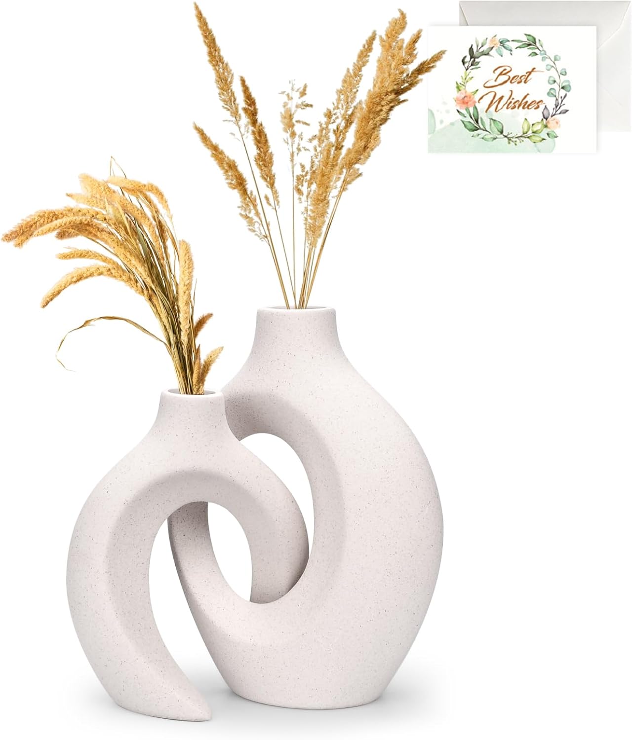 Vase Blanc Mat Bohème Vase Céramique Hanaomaoyi 20cm - Design Moderne Bohème, Blanc Mat, Pour Herbes Séchées Vase Design Nordique