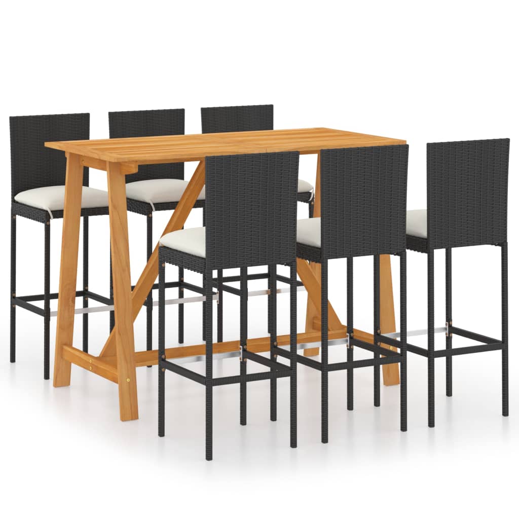VidaXL Salon De Jardin 8pcs Résine Tressée Gris | Table Bar + 6 Tabourets + Coussins