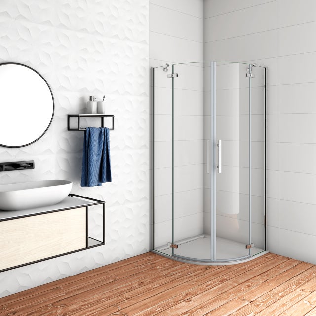 Aica Italy Box Doccia 90x90x195 Cm Semicircolare Porta Battente Anticalcare Vetro Temperato Trasparente 6 Mm Con Due Barre Stabilizzatrici