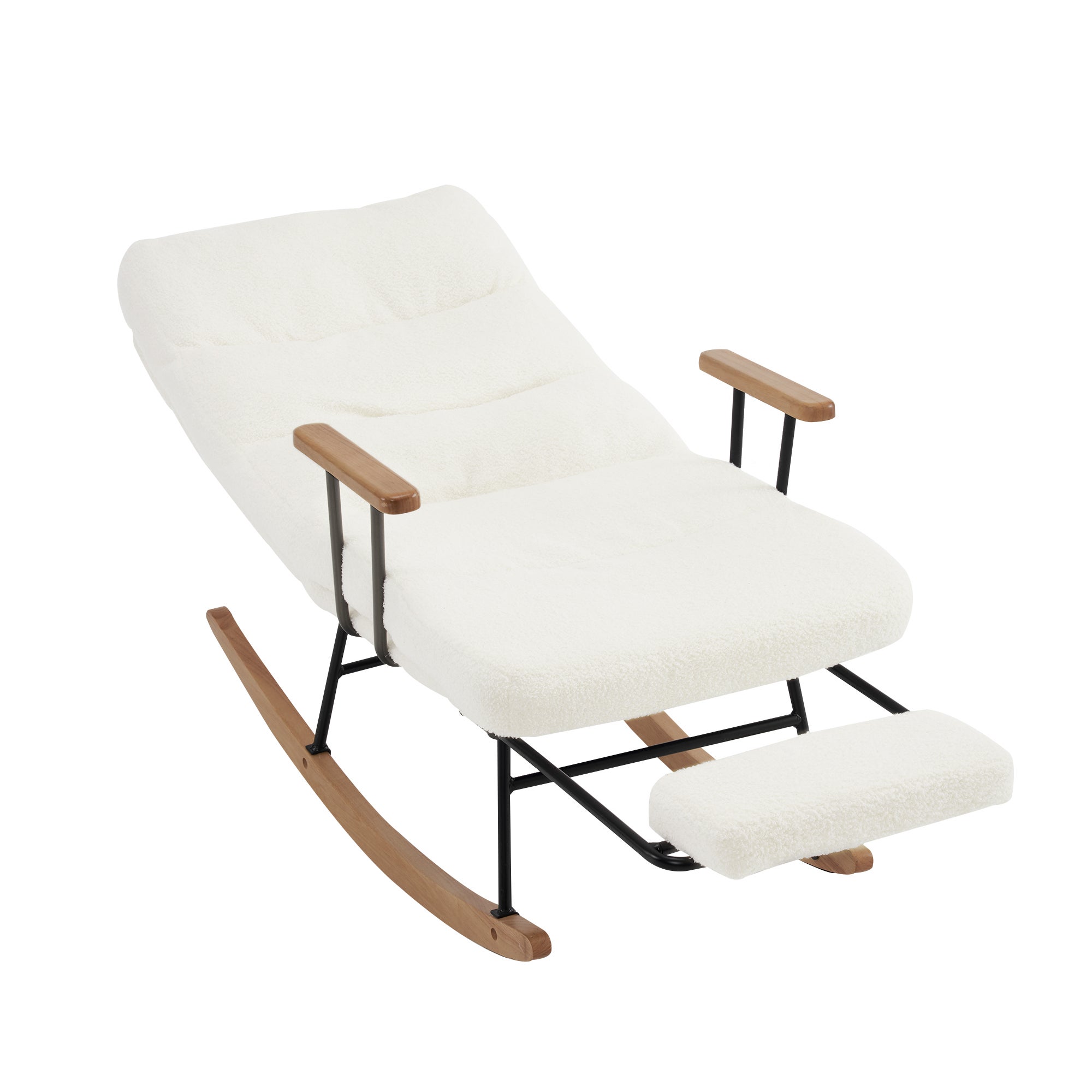 Fauteuil à bascule avec inclinaison et repose-pieds - 58 x 102 x 100 cm - Teddy-Polaire - Blanc - 2