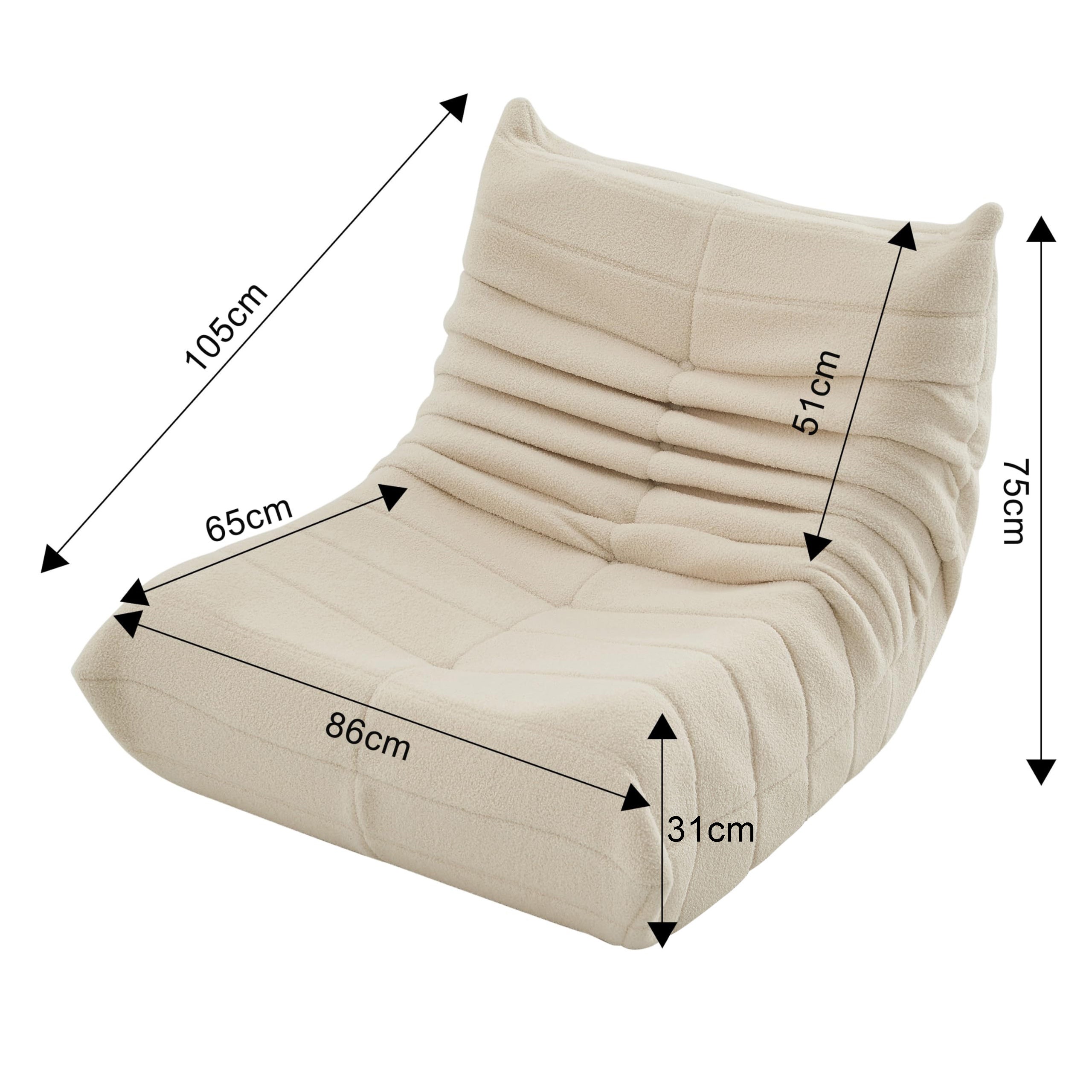 Pouf géant - Canapé de sol avec dossier - Fauteuil de lecture d'intérieur confortable XXL - Pour salon et chambre à coucher - 86 x 105 x 75 cm - Beige - 3