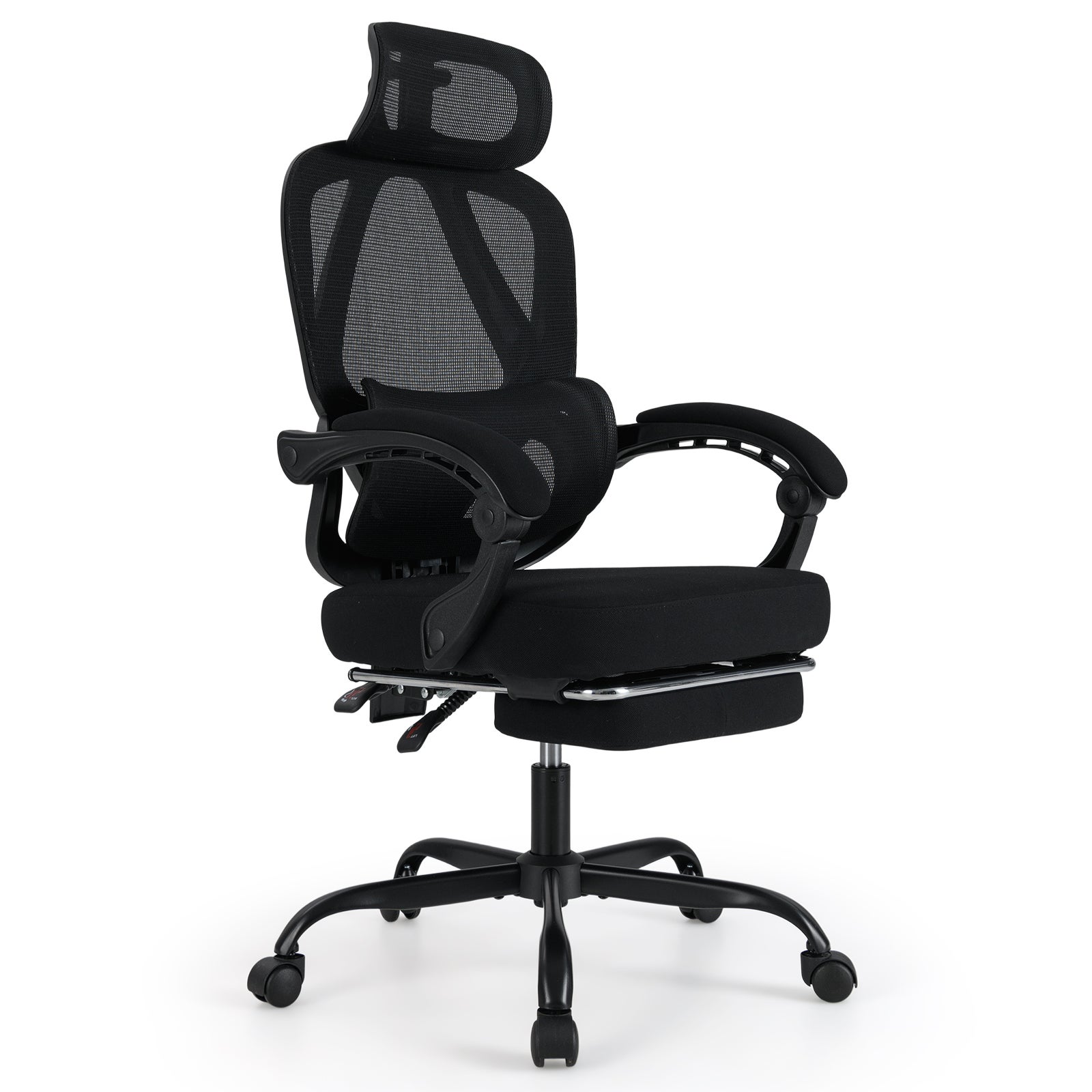 Ergonomiczne krzesło biurowe z chowanym podnóżkiem, krzesło komputerowe z funkcją przechylania, krzesło obrotowe
