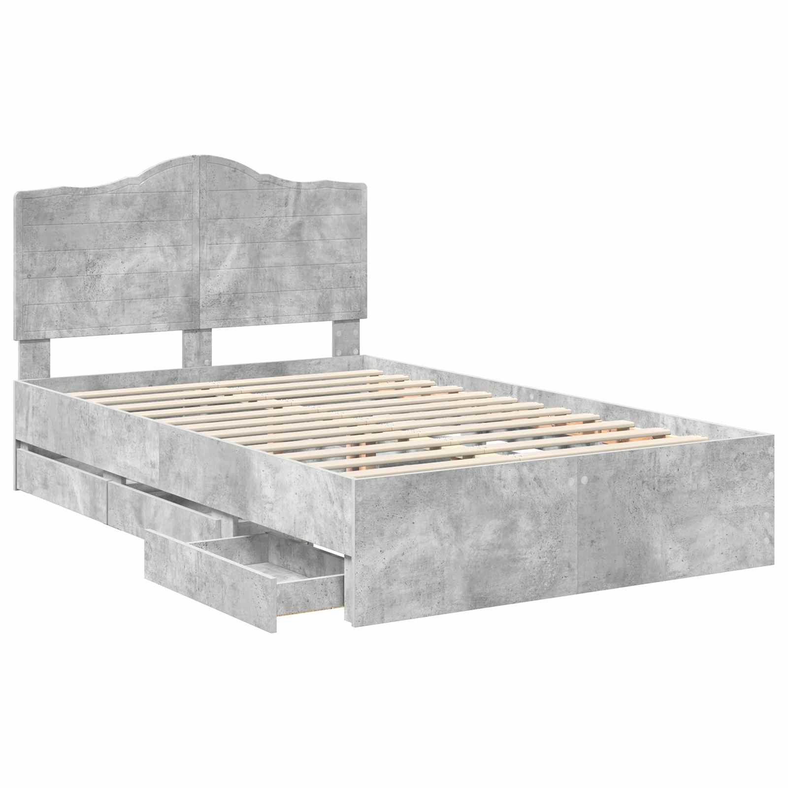 Cadre de lit gris béton en panneau de bois pour la chambre, 135 × 190 cm - 5