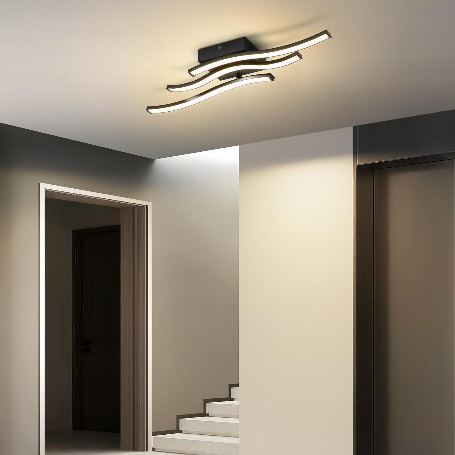 ZMH Lampa sufitowa LED 18W nowoczesna czarna o falistym kształcie do kuchni, salonu i przedpokoju - 4