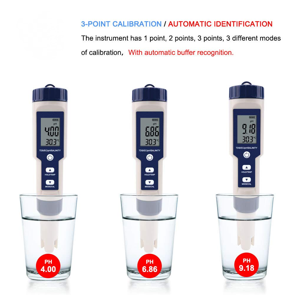 Testeur numérique de qualité de l'eau 5 en 1 avec TDS/EC/PH/salinité/température - 4