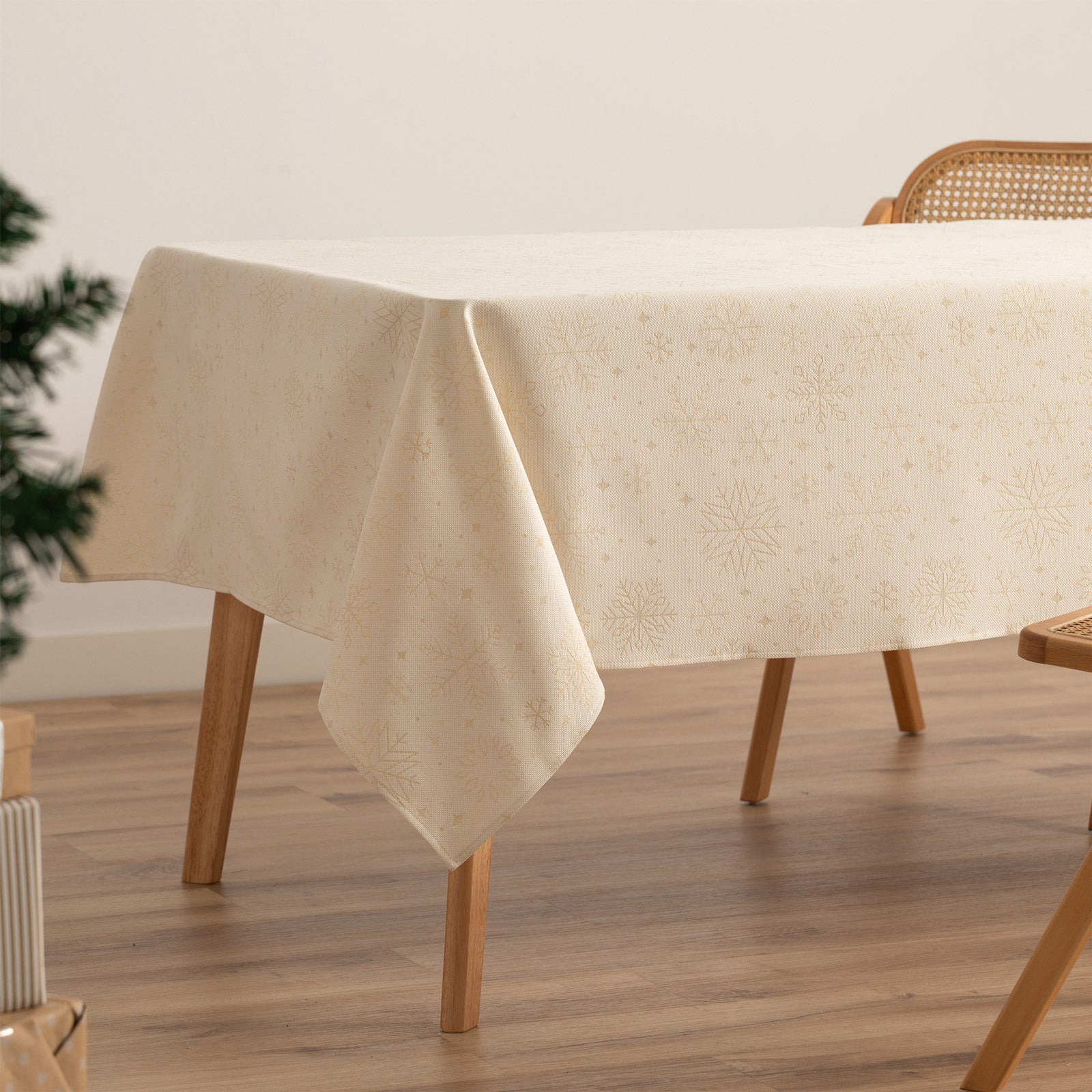 Tovaglia di Natale quadrata in cotone jacquard ecru 140x140 cm - Sparkle - 2