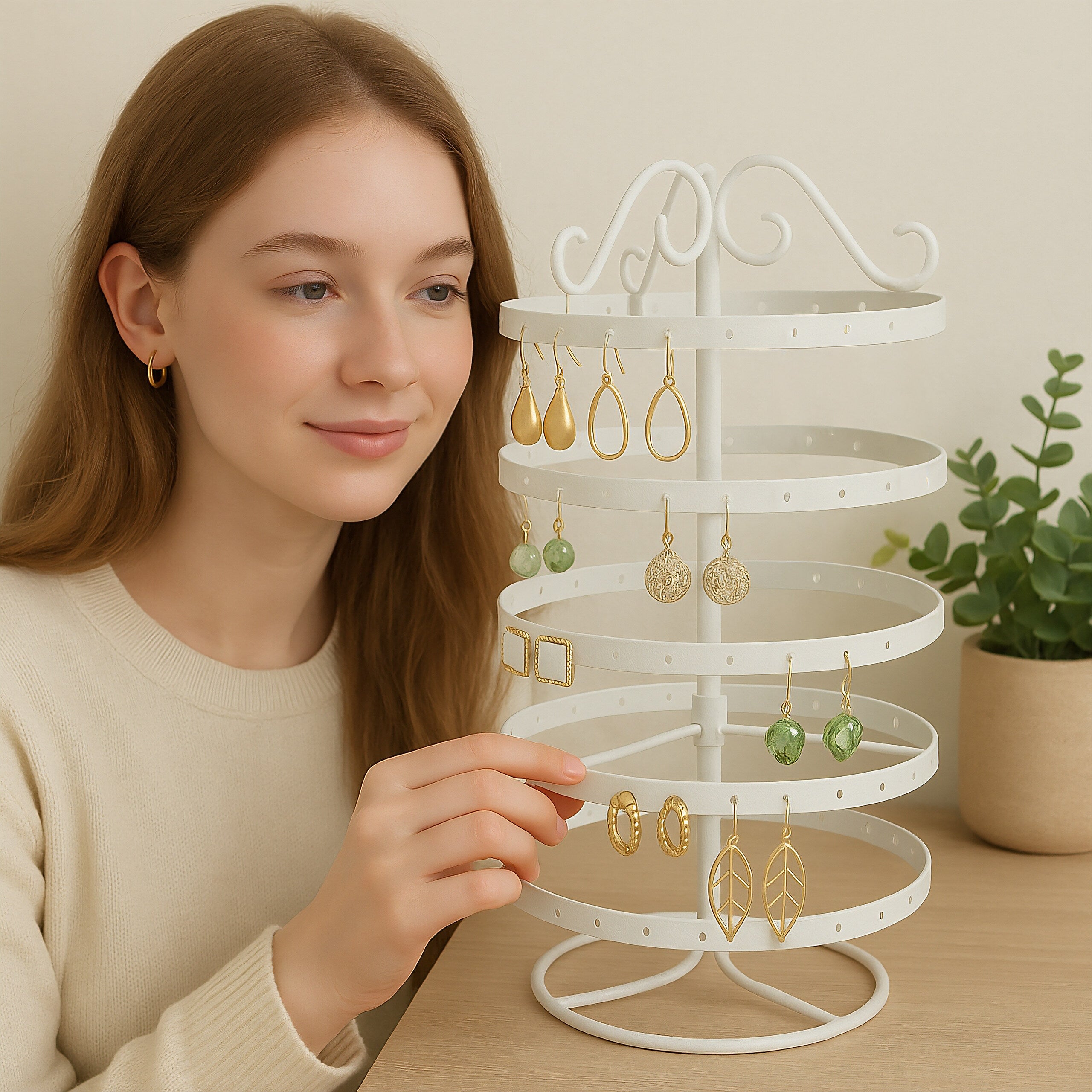 Présentoir boucles d’oreilles, fer, 168 emplacements, rotatif, arbre à bijoux, HxD 30 x 16,5 cm, couleurs, Relaxdays - 3