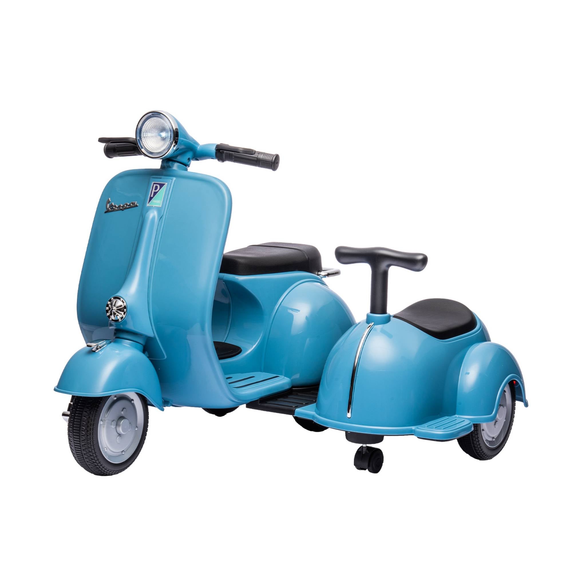 Scooter ?�lectrique enfant Vespa 6V bleu. 1 place avec porteur VESPA AVEC PORTEUR | Leroy Merlin