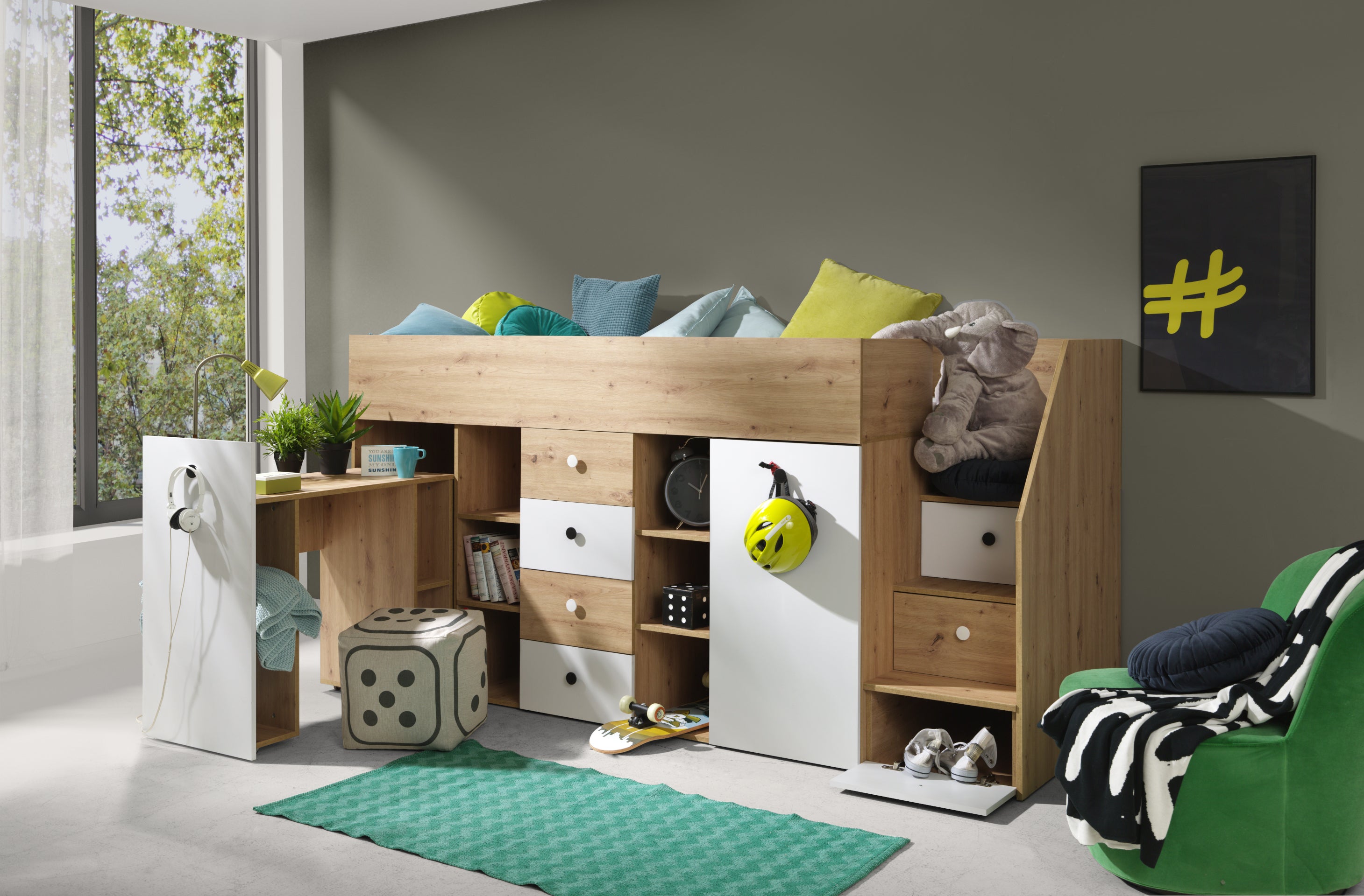 Łóżko piętrowe Antresola SMART 3 P biały - Abiks - 2