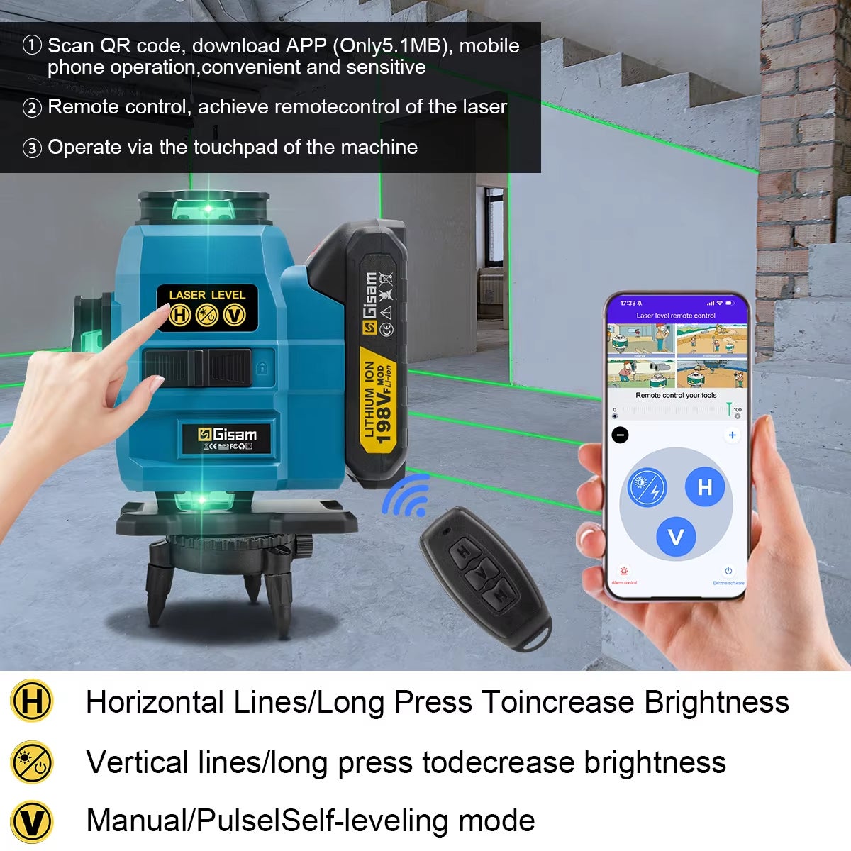 OBOSOE Livella laser 4D a 16 linee, laser professionale a 360° verticale e orizzontale, compatibile con batterie Makita da 18 V (2 batterie). - 6