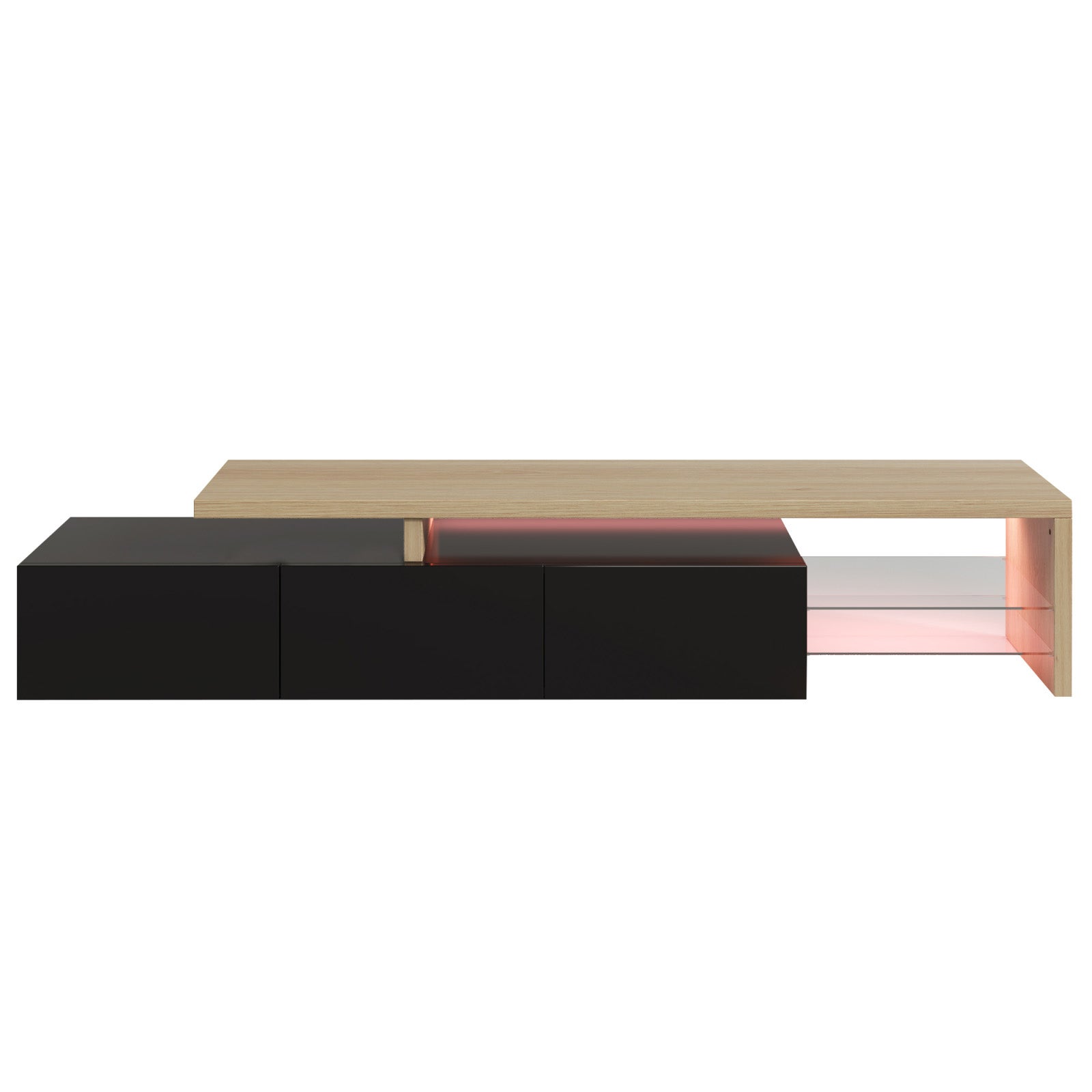 Meuble TV Moderne avec lumières LED Variables, 3 Portes et étagères en Verre – Noir - 9