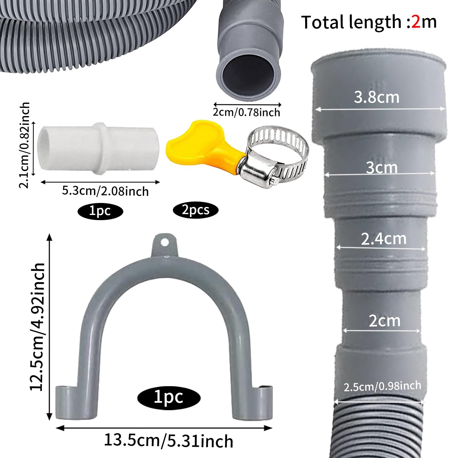 Tuyau Vidange Lave Vaisselle, 1M/1.5M/2M/3M/4M/5M/6M Rallonge de Tuyau de Vidange, avec SuPETort Forme U et Colliers de Serrage,2M) - 3