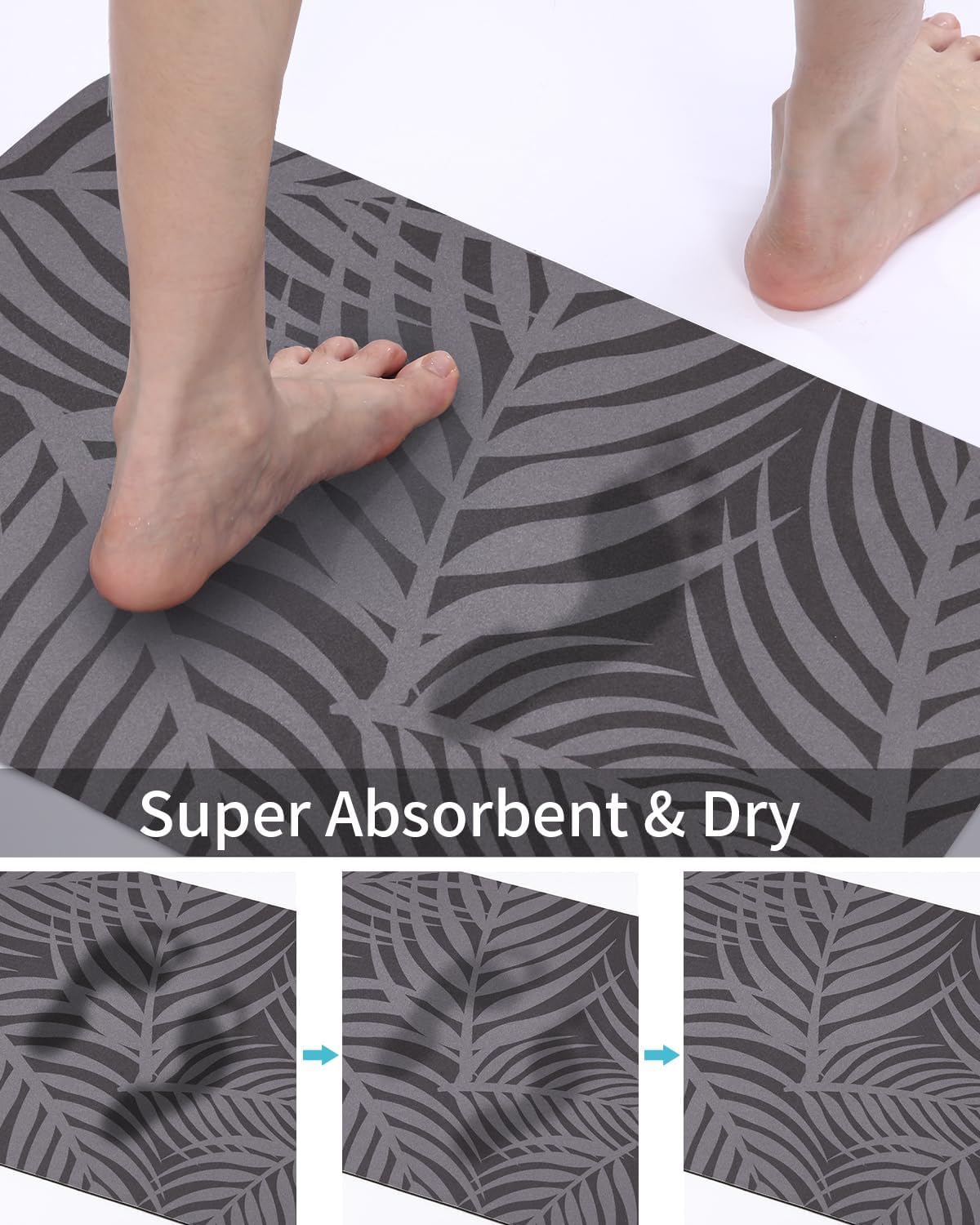 Tapis de Bain Antidérapant, Absorbant Tapis Salle de Bain, 60x40cm Tapis Diatomite, Microfibre Doux Séchage, Rapide Antidérapant Tapis de Bain, Gris - 4