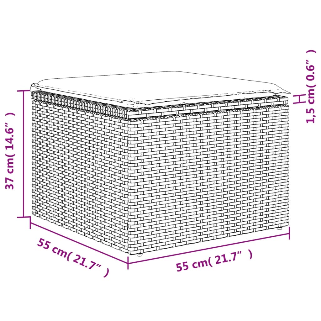 vidaXL Tabouret de jardin avec coussin gris 55x55x37 cm résine tressée - 7