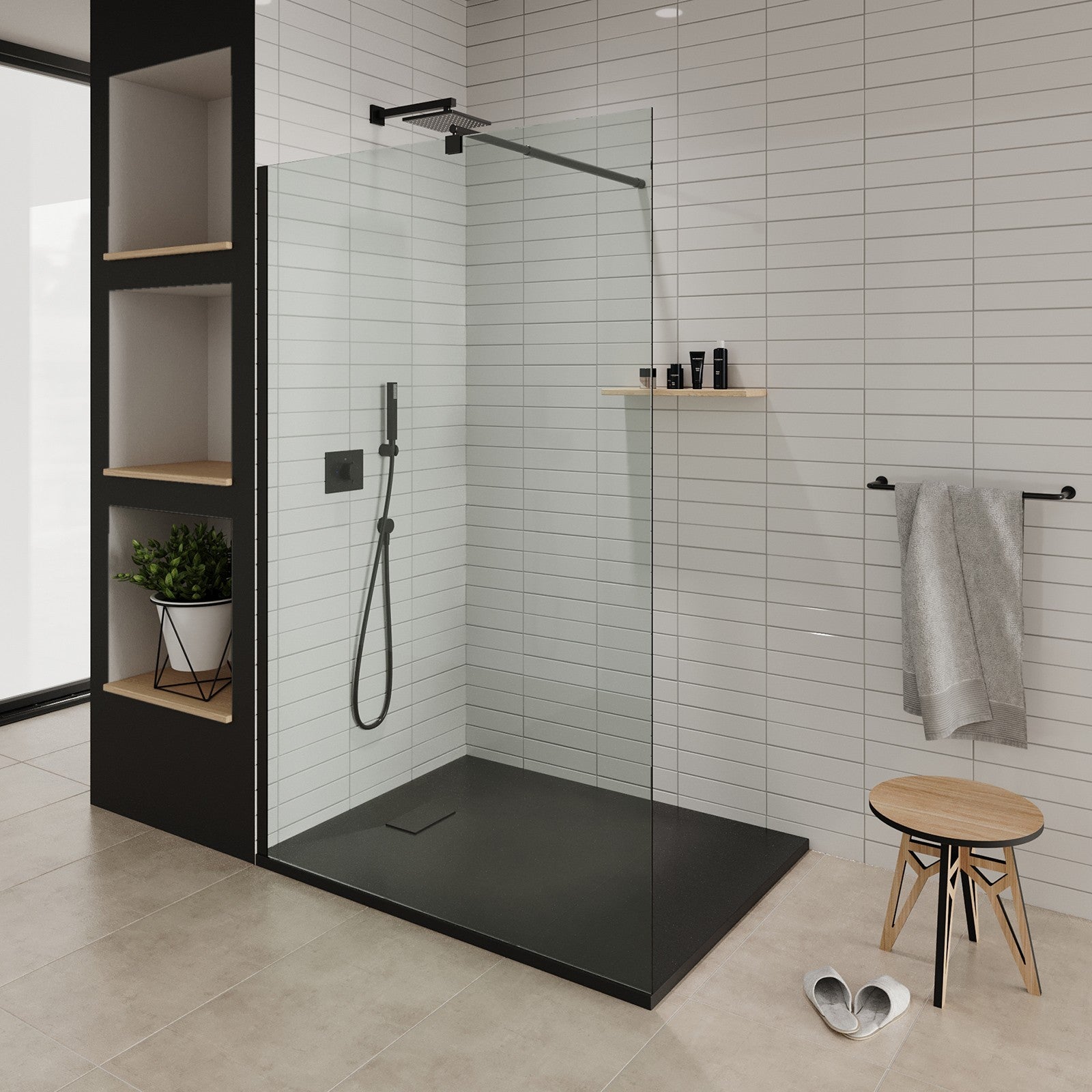 BAYA Receveur de douche 90 x 160 cm Noir extra-plat aspect pierre + bonde incluse - 3