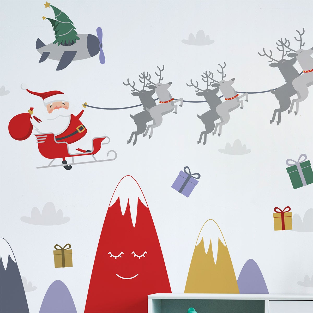 Pegatinas de Papá Noel en las montañas escandinavas - adhesivo de pared - revestimiento sticker mural decorativo - 70x105cm - 7