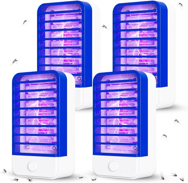 4 trampas eléctricas para mosquitos - Lámpara LED ultrasilenciosa - Elimina moscas, polillas y mosquitos - Enchufable