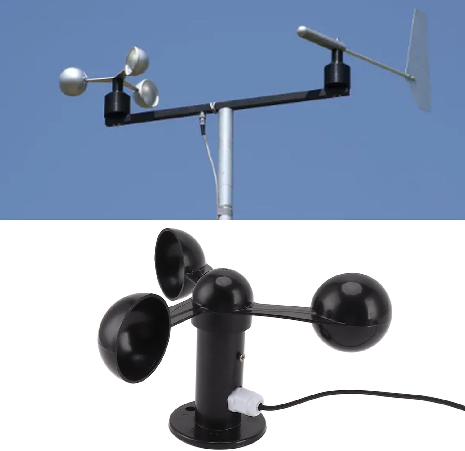 Capteur anémométrique, capteur de vitesse du vent, résistant au vent et à la pluie, avec câble étanche de 8 m et trou de fixation de 4 cm. - 4