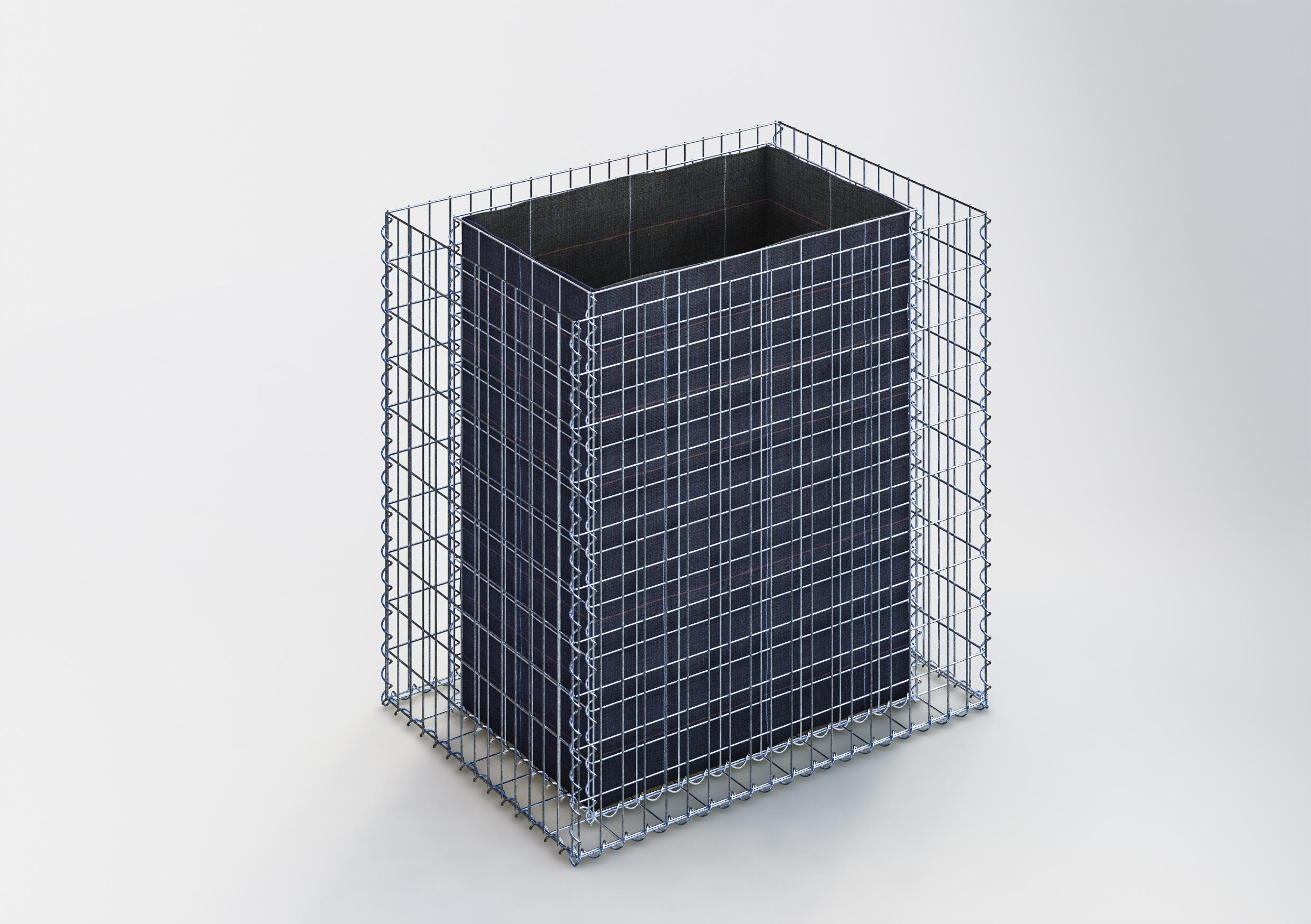 Prostokątna podwyższona donica gabionowa 100 cm x 100 cm x 70 cm (dł. x wys. x gł.), rozmiar oczek 5 x 10 cm, grubość ścianki 10 cm