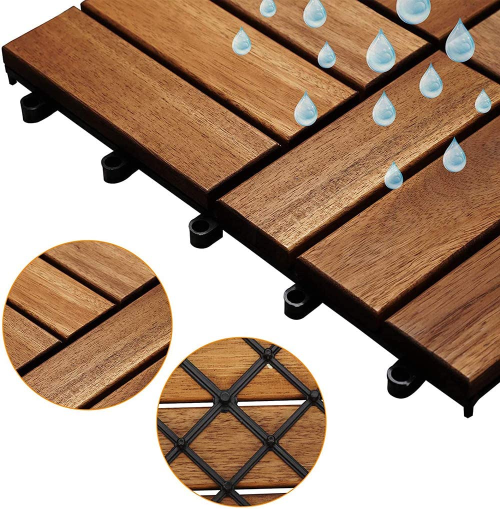 10 Dalles de Terrasse DARK en Bois Clipsable Résistant Aux Forte et Basses Températures 31 X 31 cm Revêtement Extérieur Pour Jardin Balcon Piscine - 2