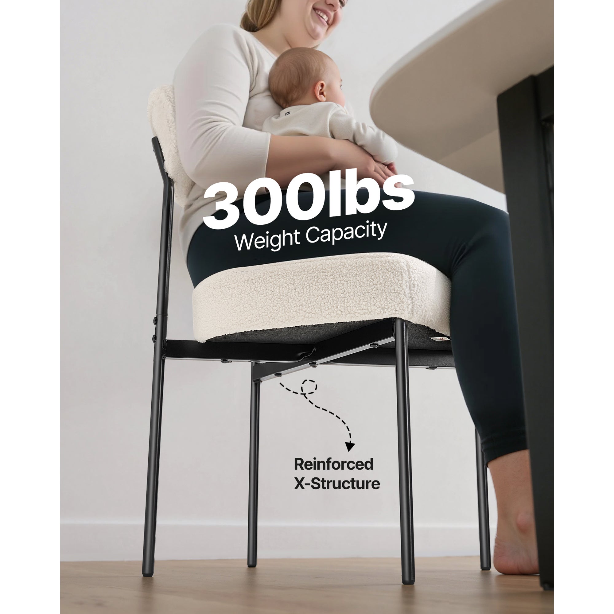 Ensemble de 4 chaises SucceBuy de salle a manger en tissu bouclette, avec dossier courbe et pieds en metal, design moderne et compact,ideal pour table - 5