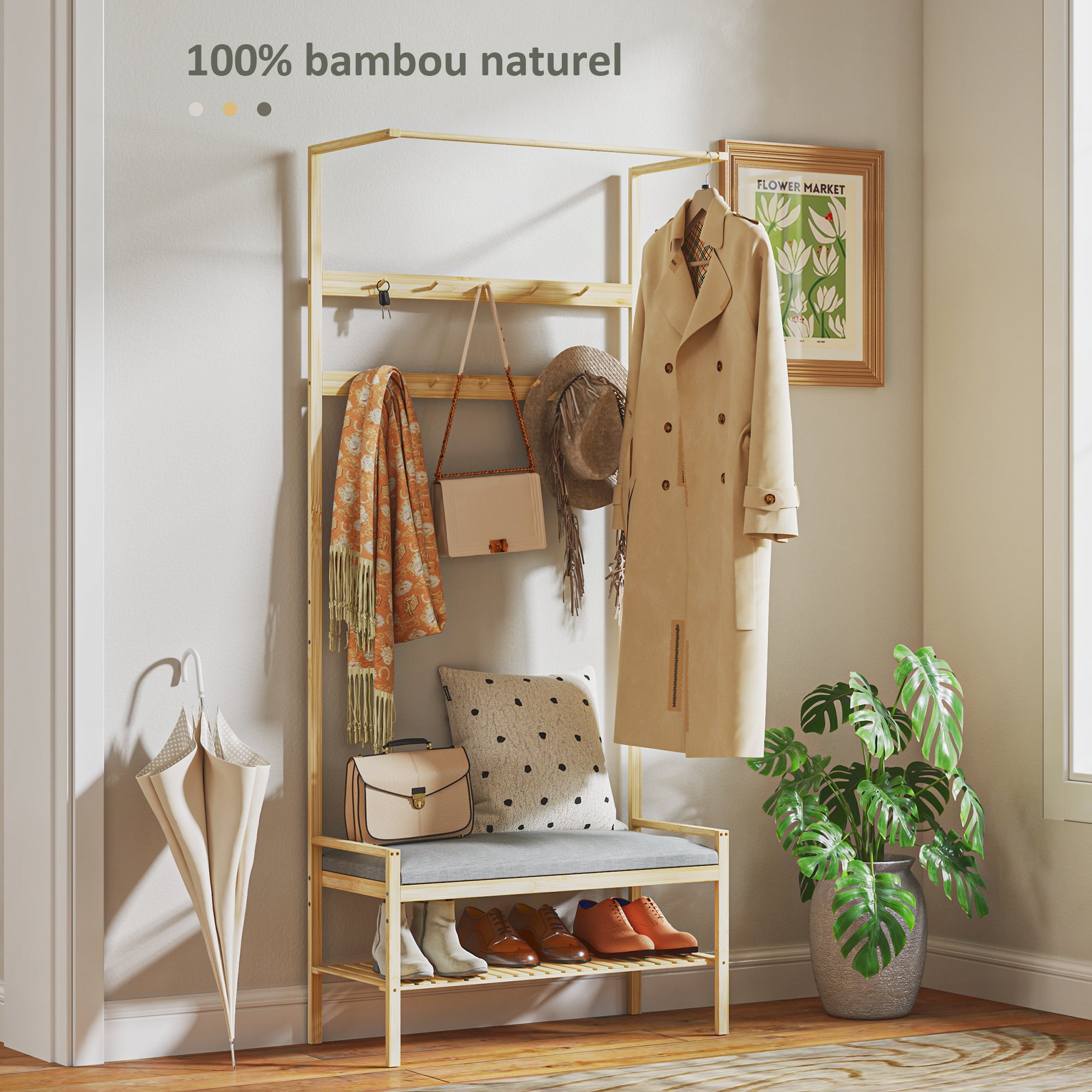Vestiaire d'entrée Bambou HOMCOM - 6