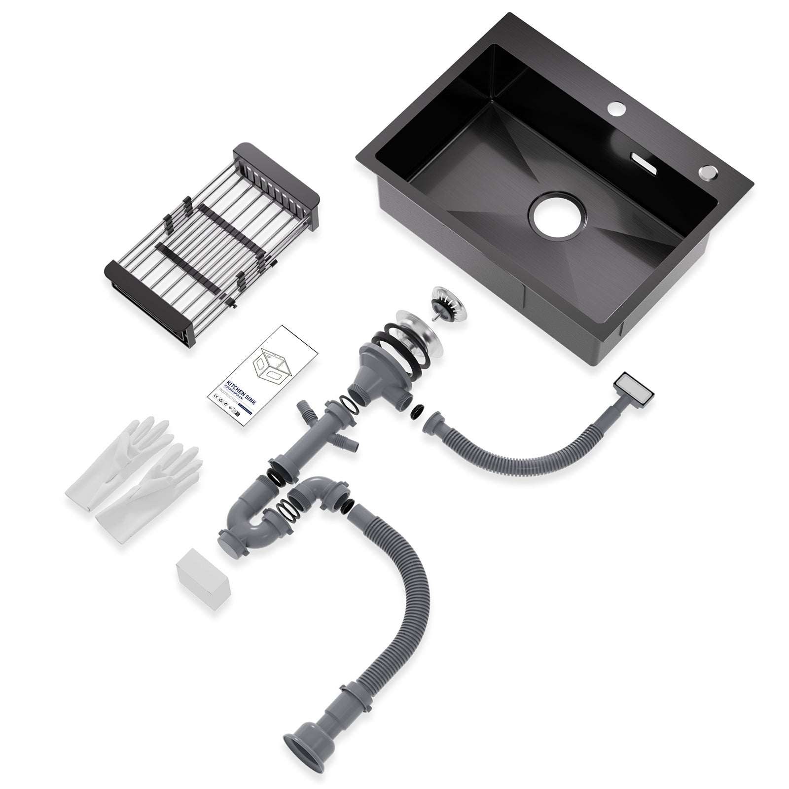 Cecipa max Évier de Cuisine 1 Cuve Inox 60×45×18 cm - Noir Évier 1 Bac avec Panier de Drainage - Évier de Cuisine Grande Capacité,EU Modèle - 5