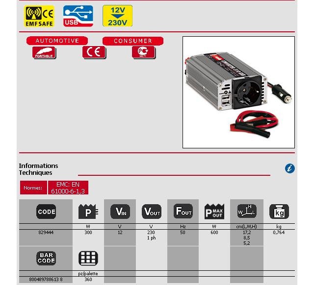 Convertitore inverter 12v-230v 310w con 2 usb - 2