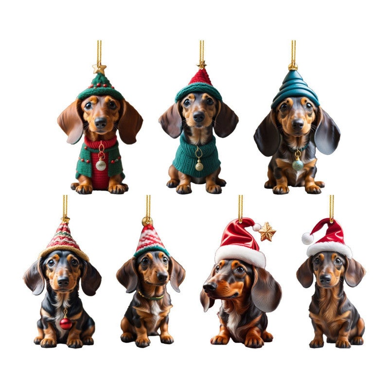 décoration de Noël teckel, pendentif chien acrylique 2D, amusante pour sapin, cadeau amoureux des chiens - 2