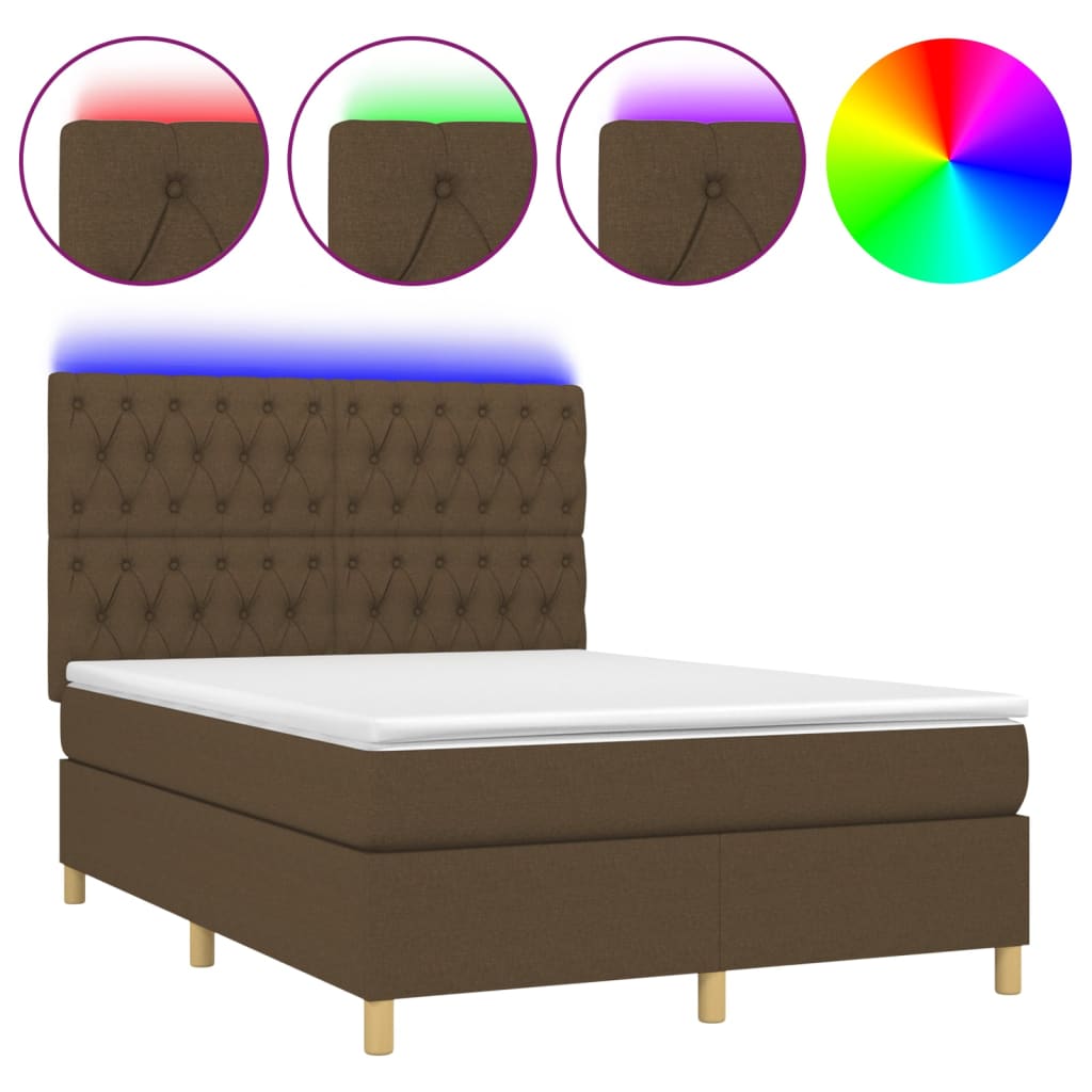 Sommier à lattes de lit matelas et LED Marron foncé 140x190 cm - 2