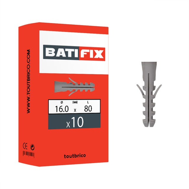 Boite 10 chevilles standard sans collerette 16 x 80mm nylon -