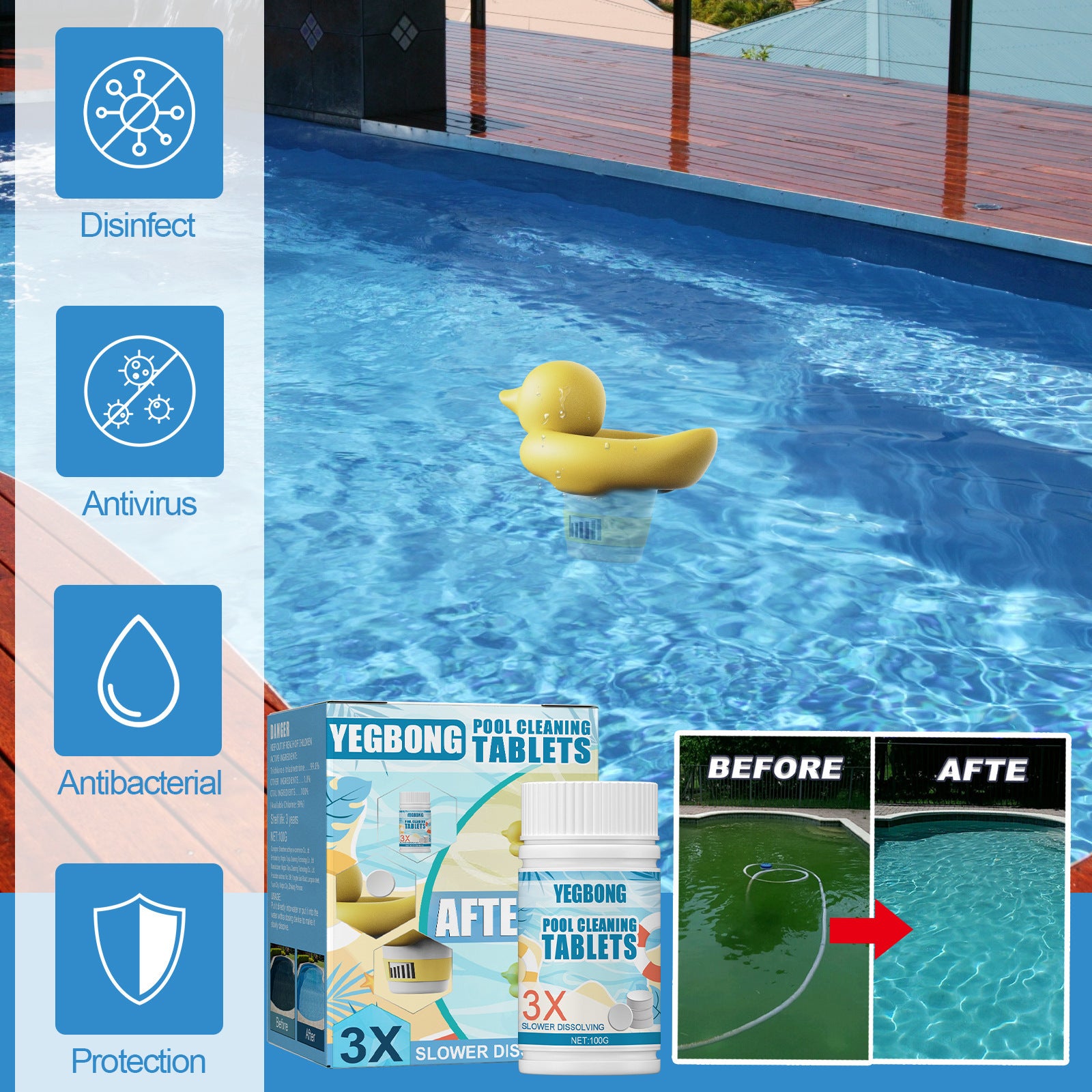Comprimés effervescents pour le nettoyage des piscines, nettoyant pour l'eau à dissolution rapide et détachant - 3