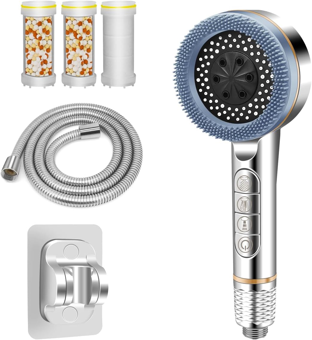 Magichome Cabezal De Ducha Y Manguera De 1,5 M, Potente Cabezal De Ducha Con Acabado Cromado Con 5 Modos, Cabezal De Ducha Universal De Mano Para Baño
