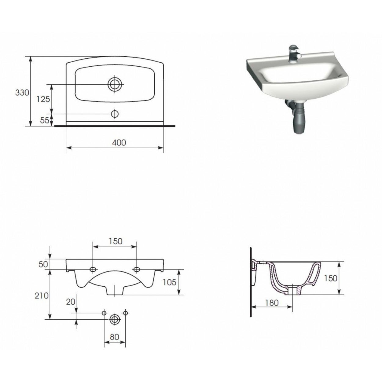 Meuble lave main avec vasque SATI 40 cm - 4