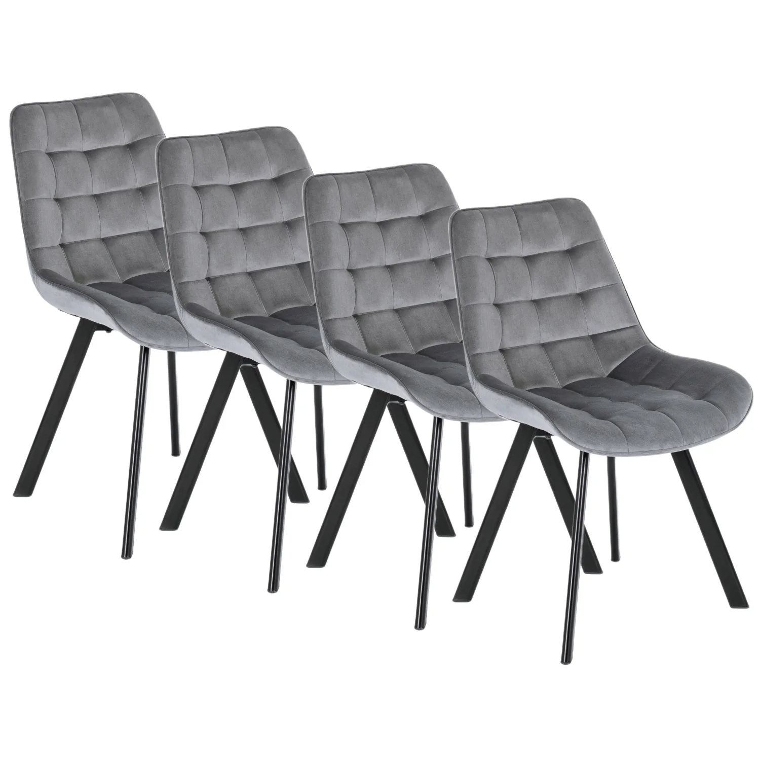 Zestaw 4 Krzeseł Tapicerowanych Welurowych Komplet Do Jadalni Szare Rick