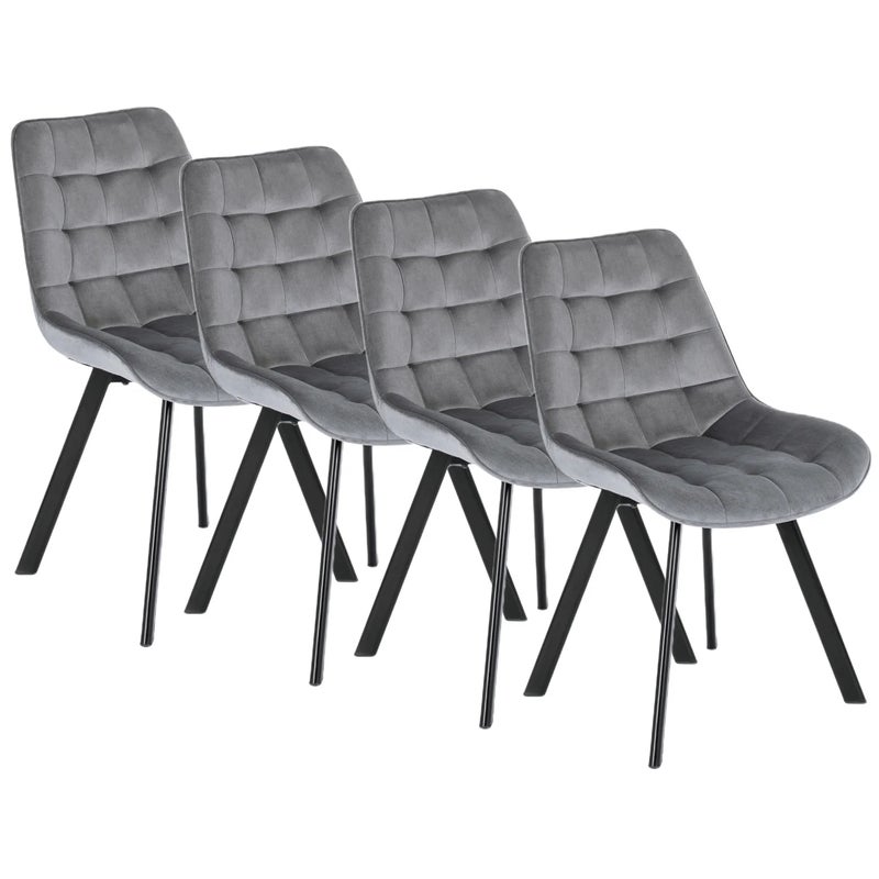 Zestaw 4 Krzeseł Tapicerowanych Welurowych Komplet Do Jadalni Szare Rick