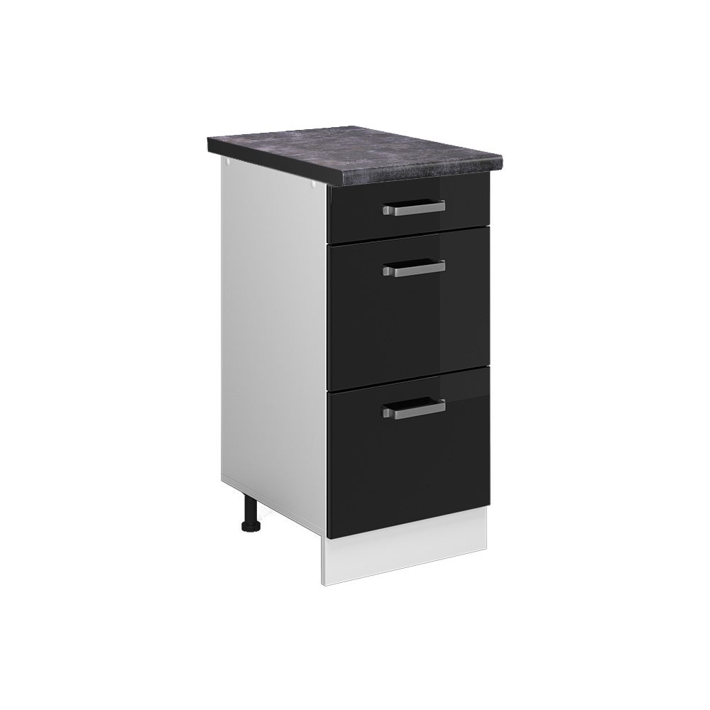 Vicco Szafka dolna do kuchni R-Line, Czarny wysoki połysk, 40 cm z szufladami, BP Antracyt