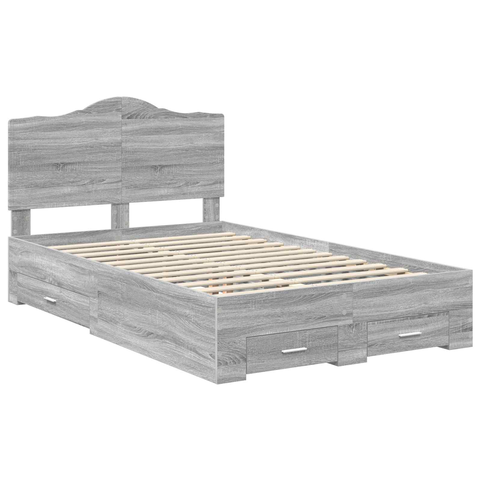Cadre de lit en panneau de bois gris pour la chambre, 135 × 190 cm - 4