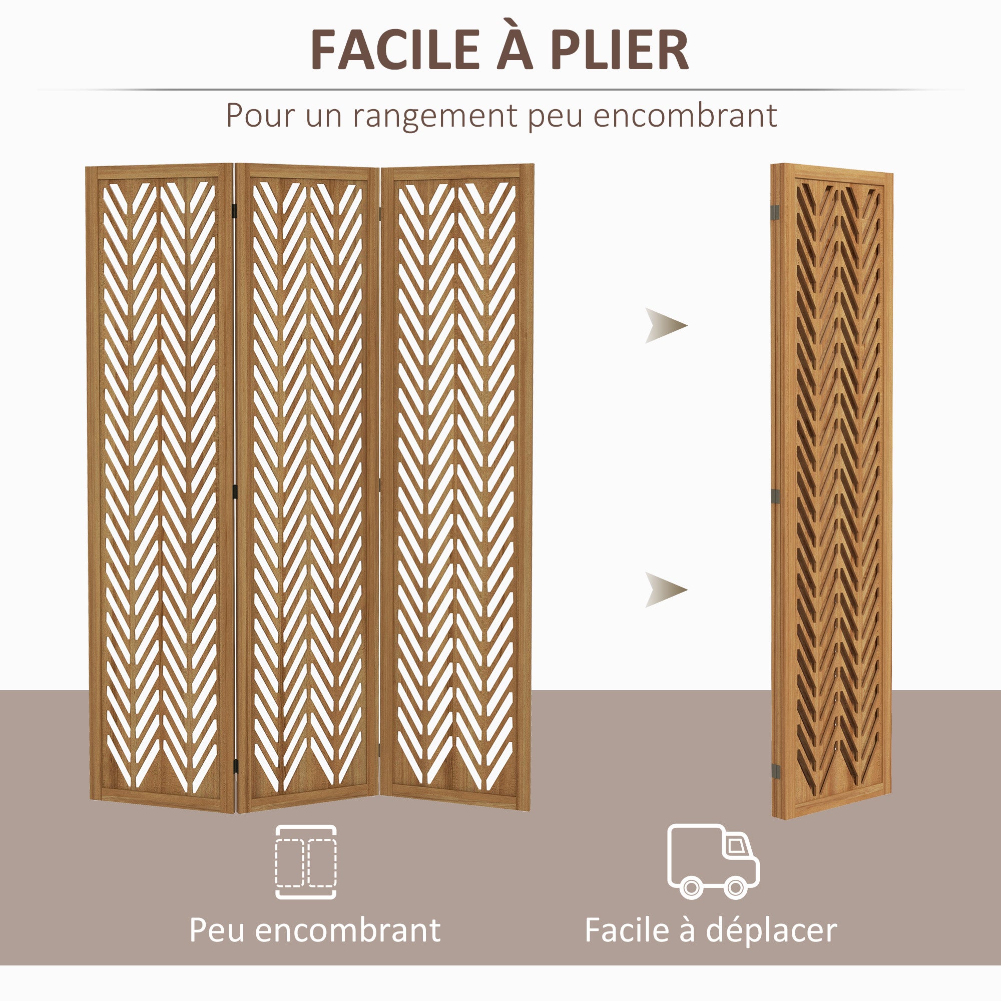 Paravent en bois ajouré séparateur de pièce closion intérieur pliable 3 panneaux en bois 120x170cm naturel - 8