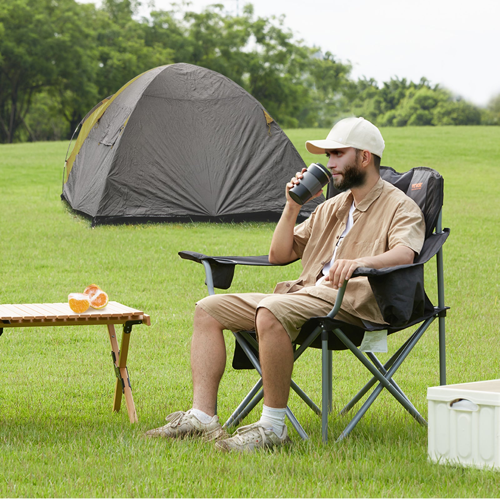 Chaise de Camping Pliante en Plein Air VEVOR 98x63x99 cm Chaise de Pêche Extérieur en Inox Charge 158 kg Siège Pliant Portable Léger avec Porte-Gobele - 8