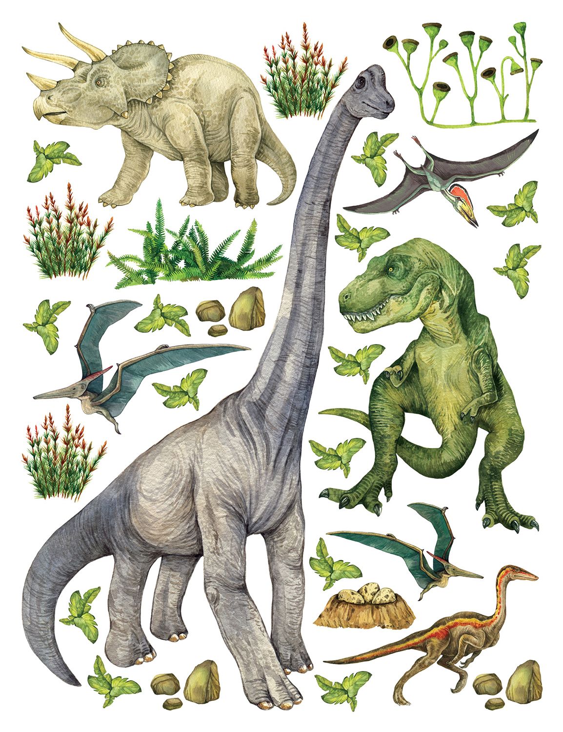 Mural decorativo autoadhesivo dinosaurios verde - 85 x 65 cm - sanders & sanders