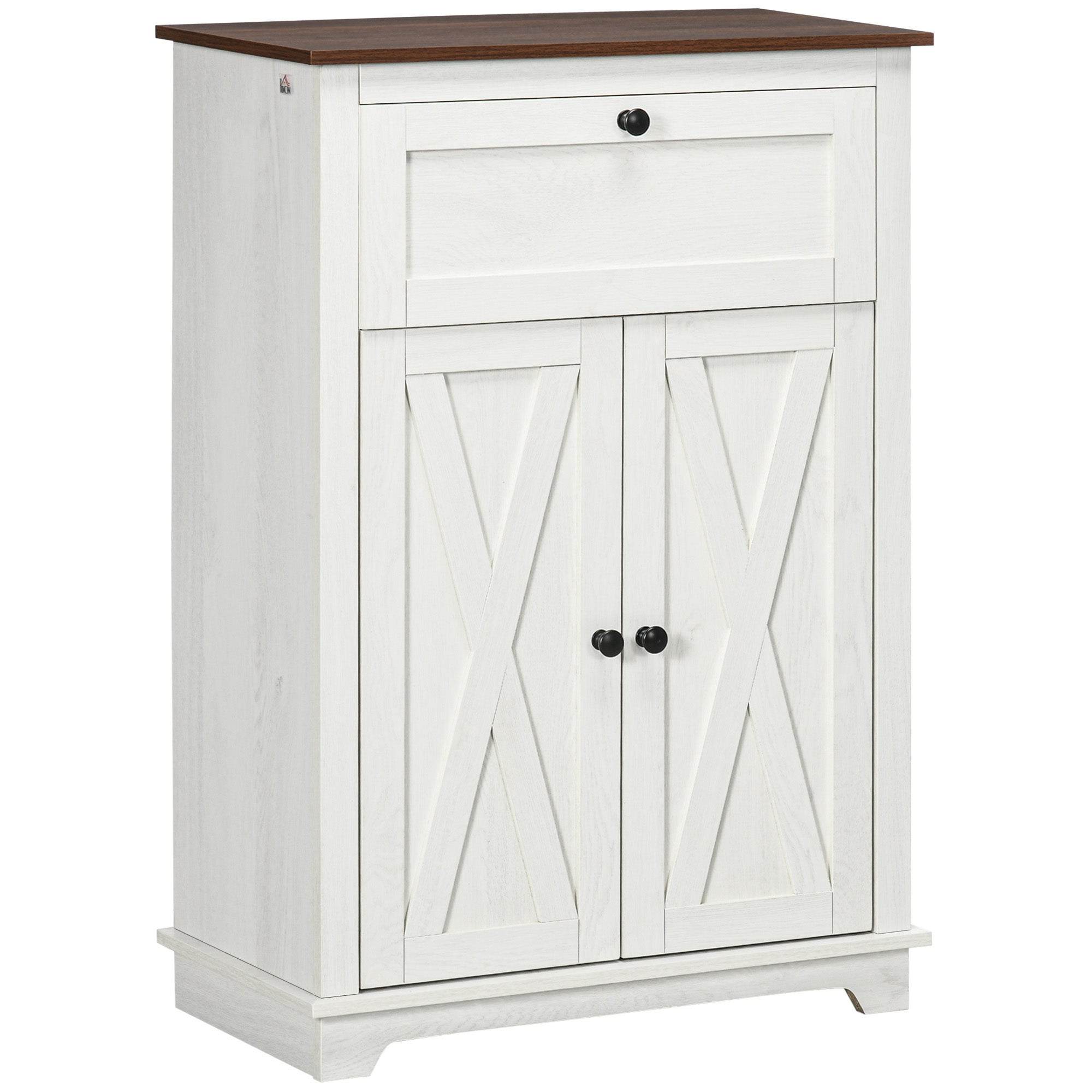 Meuble de rangement buffet multi-rangements 2 portes avec étagère réglable 1 tiroir,dim. 60Lx30Px87,5Hcm - 2