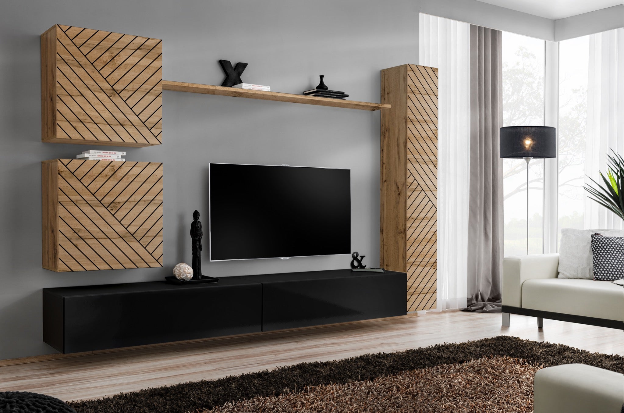 Parete attrezzata soggiorno design moderno PAP52 280x180 rovere e