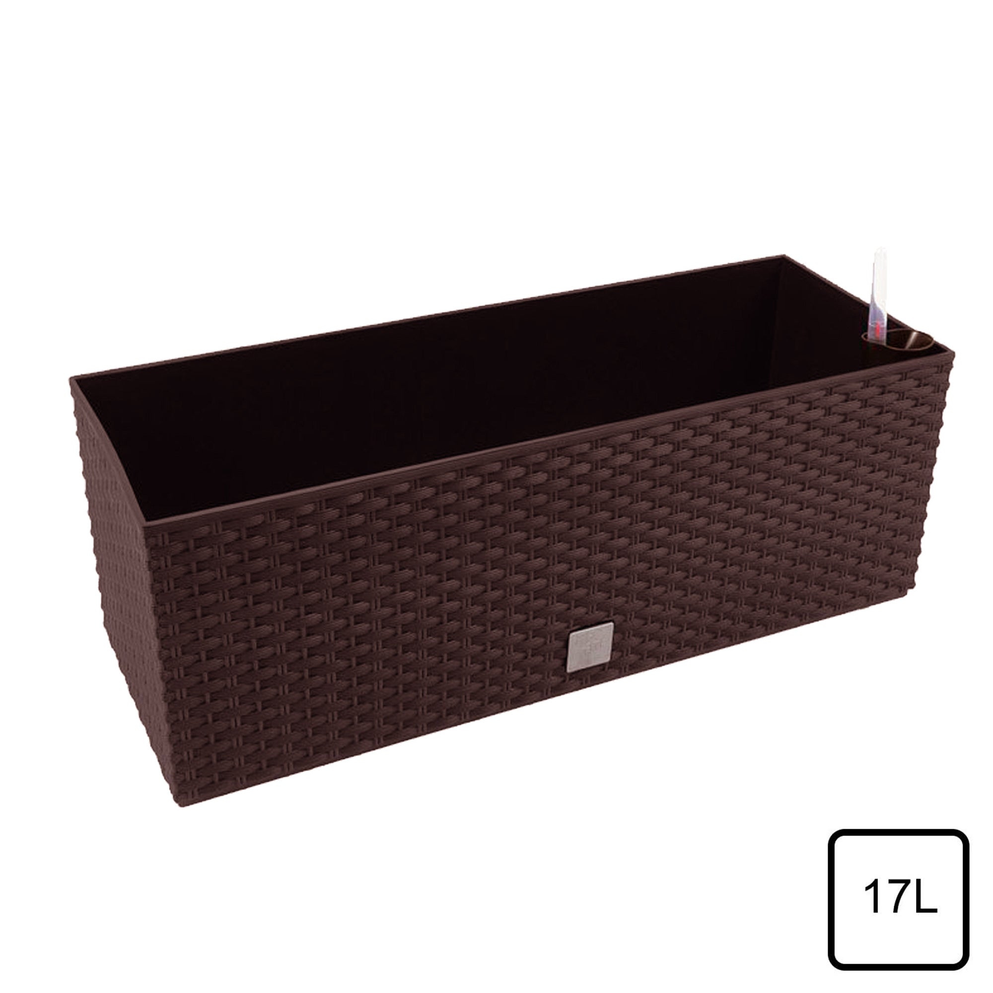 Jardinière rectangulaire de 17 litres avec système d'auto-arrosage, couleur chocolat, dimensions 52x20x19 cm - 5