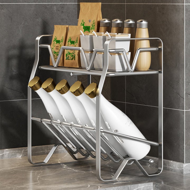 Półka na przyprawy, uchwyt na przybory kuchenne, półka wielopoziomowa, nie wymaga montażu, 30×30×15 cm – srebrna