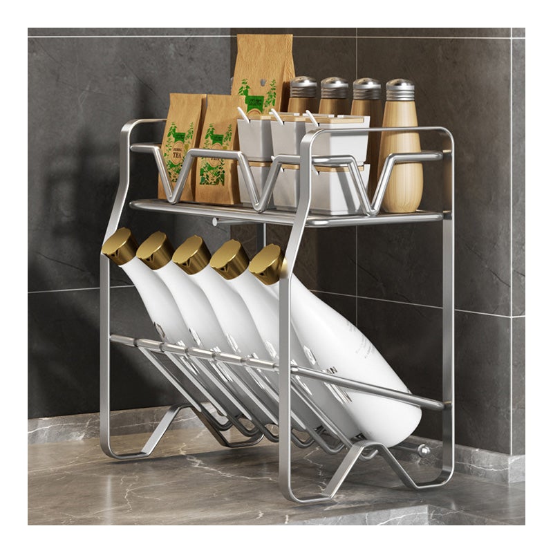 Półka na przyprawy, uchwyt na przybory kuchenne, półka wielopoziomowa, nie wymaga montażu, 30×30×15 cm – srebrna