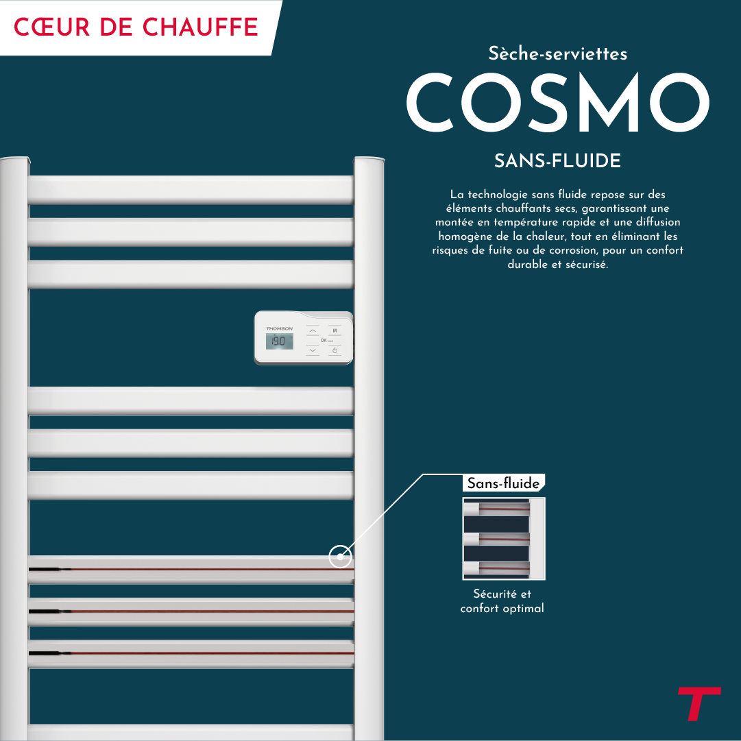 Sèche-serviette électrique sans fluide connecté WiFi 500W Thomson COSMO blanc - 3