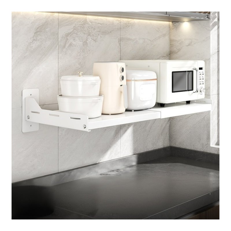 Rozszerzalna półka kuchenna do mikrofalówki, montaż bez wiercenia, montaż ścienny do piekarnika, (36,5-60)*34*15,7 cm, kolor biały