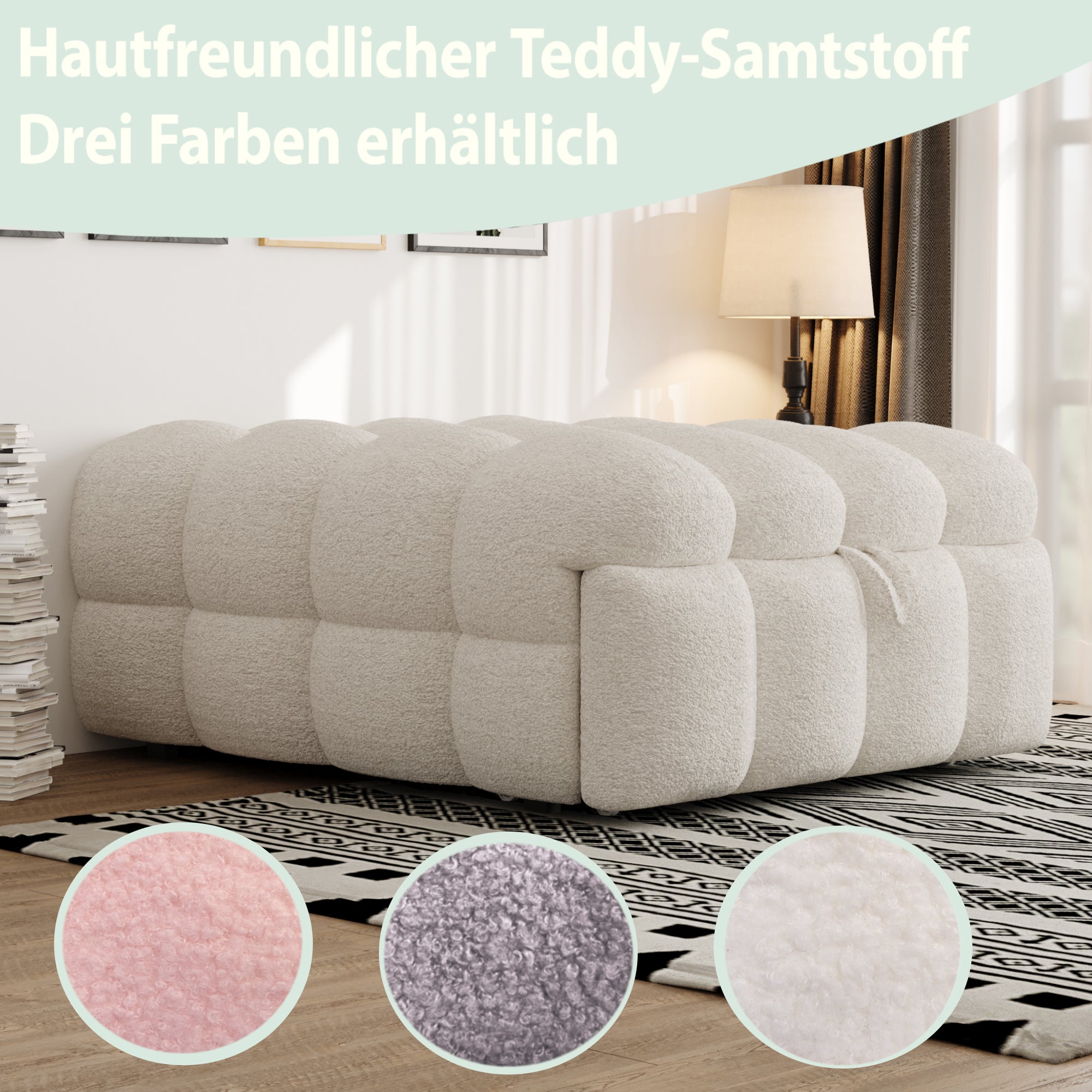 Canapé Convertible 1 Place, Fauteuil Relax avec Lit Extensible, En Velours Teddy et Métal, 183 x 76 x 42 cm, Beige - 5